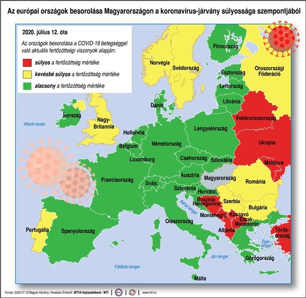 Koronavírus – térképen a piros, a sárga és a zöld jelzésű országok